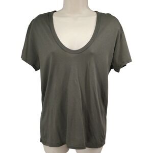 AG Adriano Goldschmied Olive Cotton Scoop Neck Boyfriend Tee Exposed Seam S NWOT